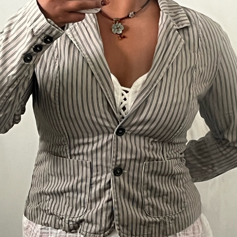 Striped Fitted Blazer in Taupe and Black